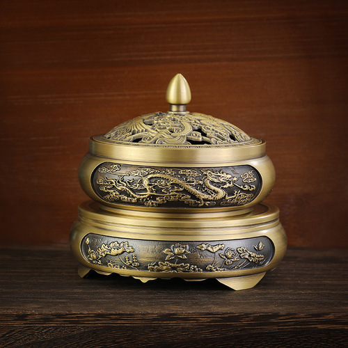 Pure copper incense burner base brass base lotus base round Chinese retro ornaments home small copper crafts