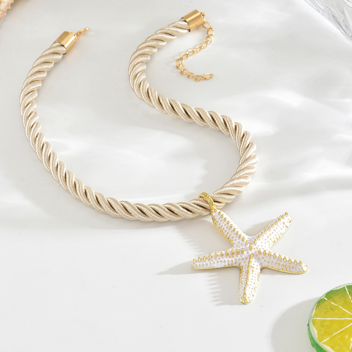 Pendant Necklace Classification Beach Modern Style Starfish Alloy Rope Woven Chain Lobster Trigger Clasp Closure Pendant Necklaces Wholesale
