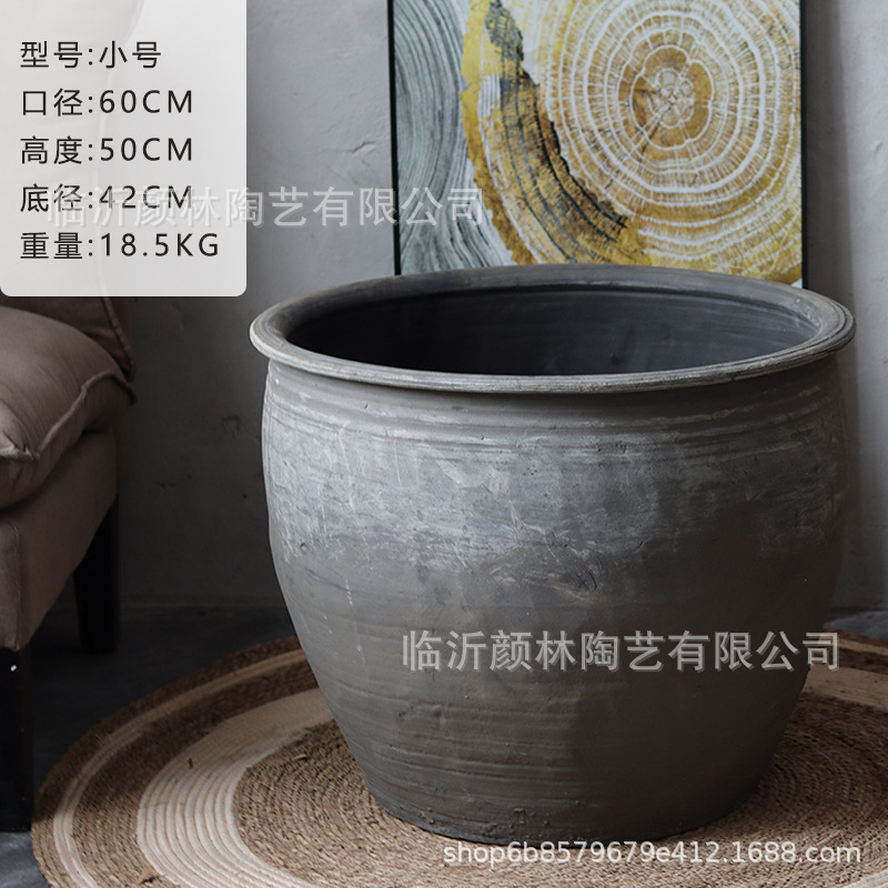 Tanque de cerámica de estilo antiguo, acuario de cerámica de estilo antiguo, acuario de peces, acuario de lirios, jardín paisajístico, decoración de jardín ventilado a mano, gran tamaño