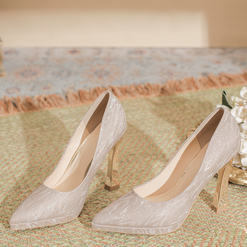 2026 New Style Pointed-Toe Sequined Rhinestone High-Heeled Shoes for Women with Chunky Heels and Waterproof Platform, 10cm, Elegant Runway Shoes for Short People 2026 New Style Pointed-Toe Sequined Rhinestone High-Heeled Shoes for Women with Chunky Heels and Waterproof Platform, 10cm, Elegant Runway Shoes for Short People