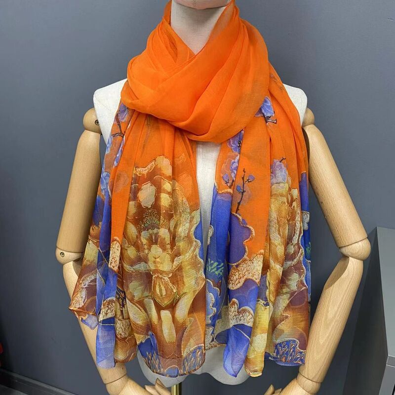 Meichen [Ten Li Flower Fragrance] Elegant Large Scarf Silk Scarf Female Spring and Summer Sunscreen Travel Photo Silk Scarf Beach Scarf