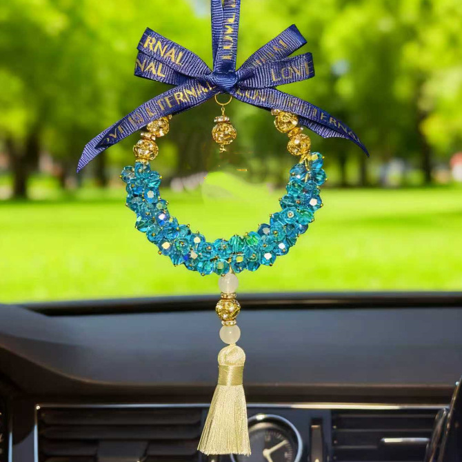 Cross-Border Arabic Crystal Car Hanging Ornament for Rearview Mirror, Popular Style for Girls, Safety Pendant