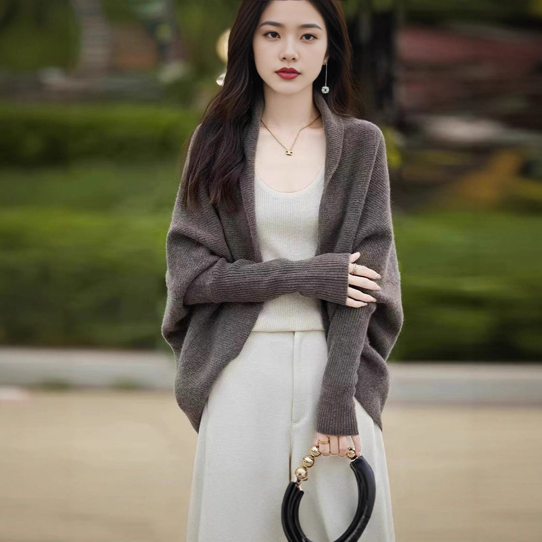 Trendy 2025 New Design Women's Cocoon-Shaped Knitted Cardigan Loose Outerwear Batwing Sleeve Cape Sweater Coat