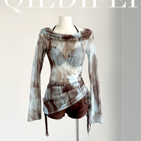 Swimsuit Women's Split Cover-Up Three-Piece Bikini Boxer Briefs Sexy Coffee Color Small Breast Underwire Push-Up Pure Desire Swimsuit