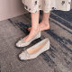 796-11 Small Height-Increasing Flats Square-Toe Bow Silver Mesh Transparent Women's Shoes Casual Work Clothing Shoes