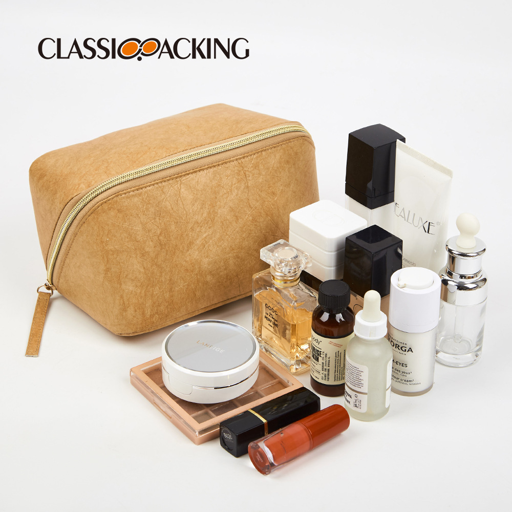 Bolsa de almacenamiento simple japonesa, bolsa de cosméticos de papel kraft ecológica, bolsa de lavado conveniente para viajes de negocios simples, se puede imprimir con logotipo