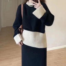 套头毛衣女外贸宽松慵懒高级秋冬软糯时尚针织衫温柔中长款加大码