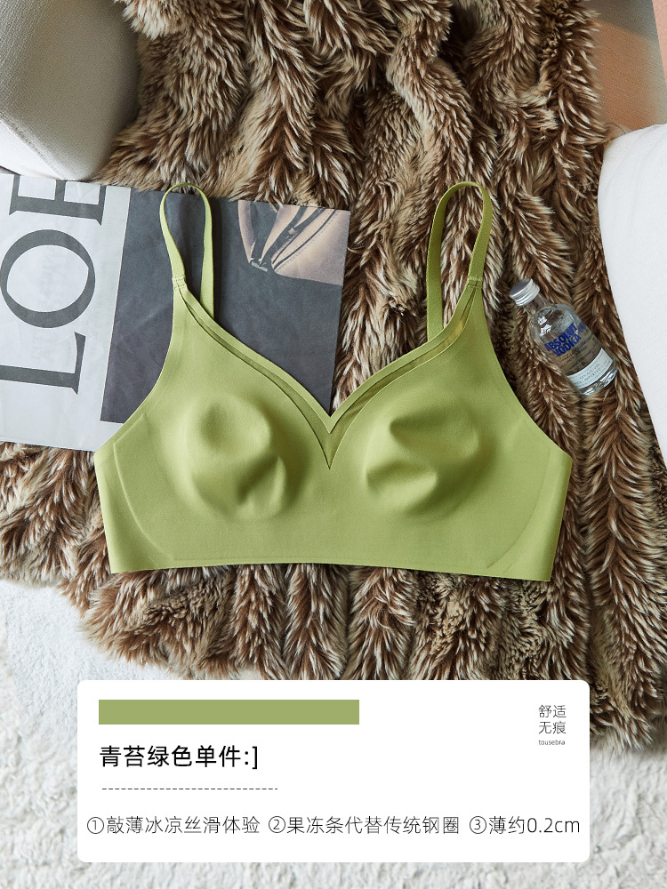 9003 Copas fijas redondas pequeñas en V profundas sexy, sujetador anticonvexo, ropa interior brillante que no deja marcas, sujetador de senos liflado