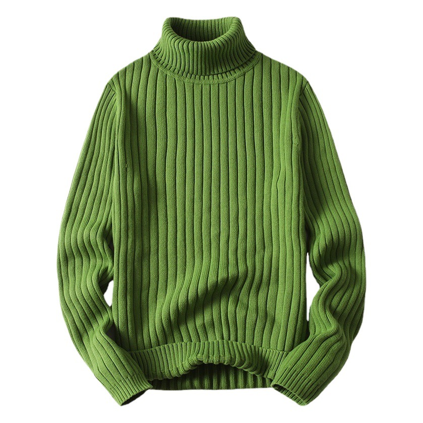 Color sólido giro cuello alto suéter de invierno de los hombres solapa suéter de los hombres de moda juvenil slim fit engrosada camisa de fondo de moda