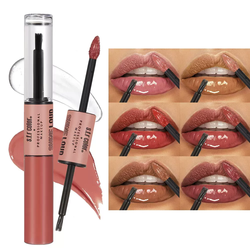 s.f.r color跨境专供6色水光双头唇釉防水不沾杯口红雨衣哑光唇釉