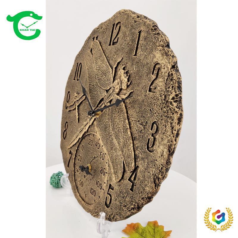 ✅【亚马逊产品】12寸欧式创意带温度计时钟树脂花园户外防水