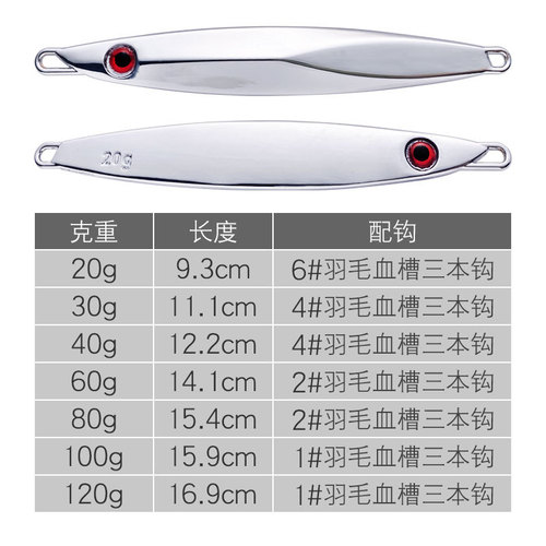 Luya bait long-range deep sea slow-shaking iron plate lead fish 20g-120g zinc alloy feather three hook mackerel cod bait