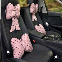 波点蝴蝶结汽车头枕夏季通用车载舒适护颈枕靠枕时尚女神汽车腰靠