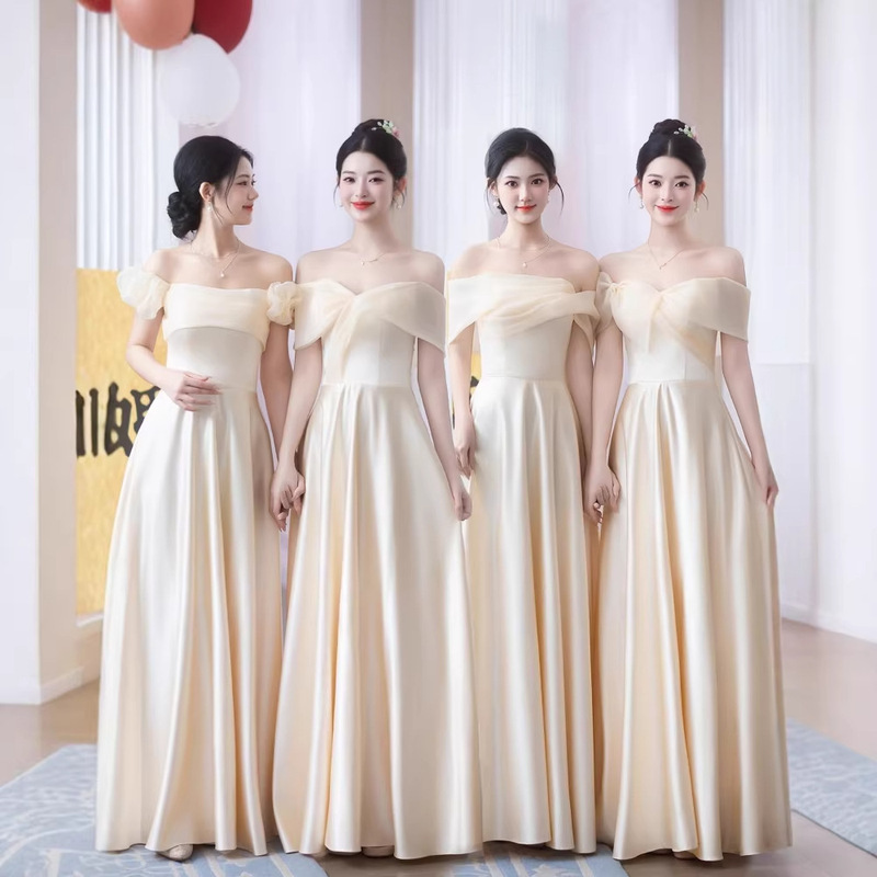 Champagne-Colored Bridesmaid Dresses 2026 New Style Satin High-End Niche Wedding Dresses Sister Bridesmaid Dresses That Can Be Worn Daily