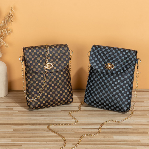 Women's Bags  New Printed Shoulder Bag Trendy Mobile Phone Bag Lock Plaid Bag One Piece Dropshipping