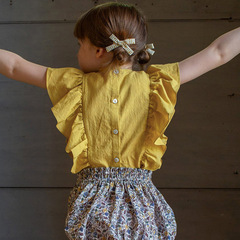 女童背心純棉木耳邊無袖兒童夏裝法式小眾設計百搭女寶寶公主上衣