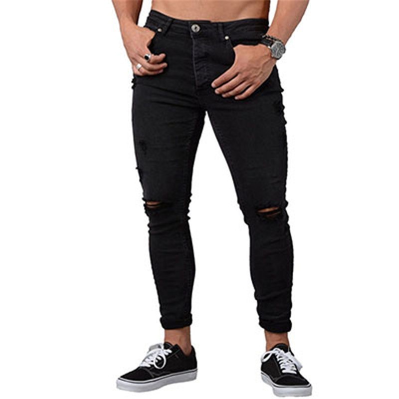 Jeans Rotos Ajustados para Hombre de Algodón, Elásticos, para Turismo