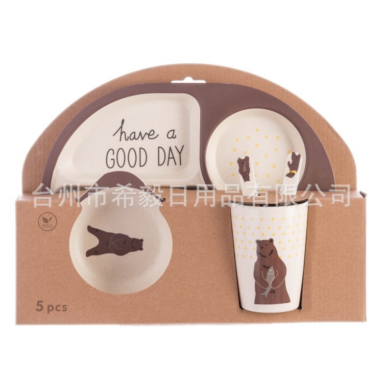 Juego de vajilla infantil creativo de fibra de bambú, juego de cinco piezas con plato dividido para alimentos complementarios, tazón de dibujos animados para bebés de jardín de infantes, venta al por mayor. image 70