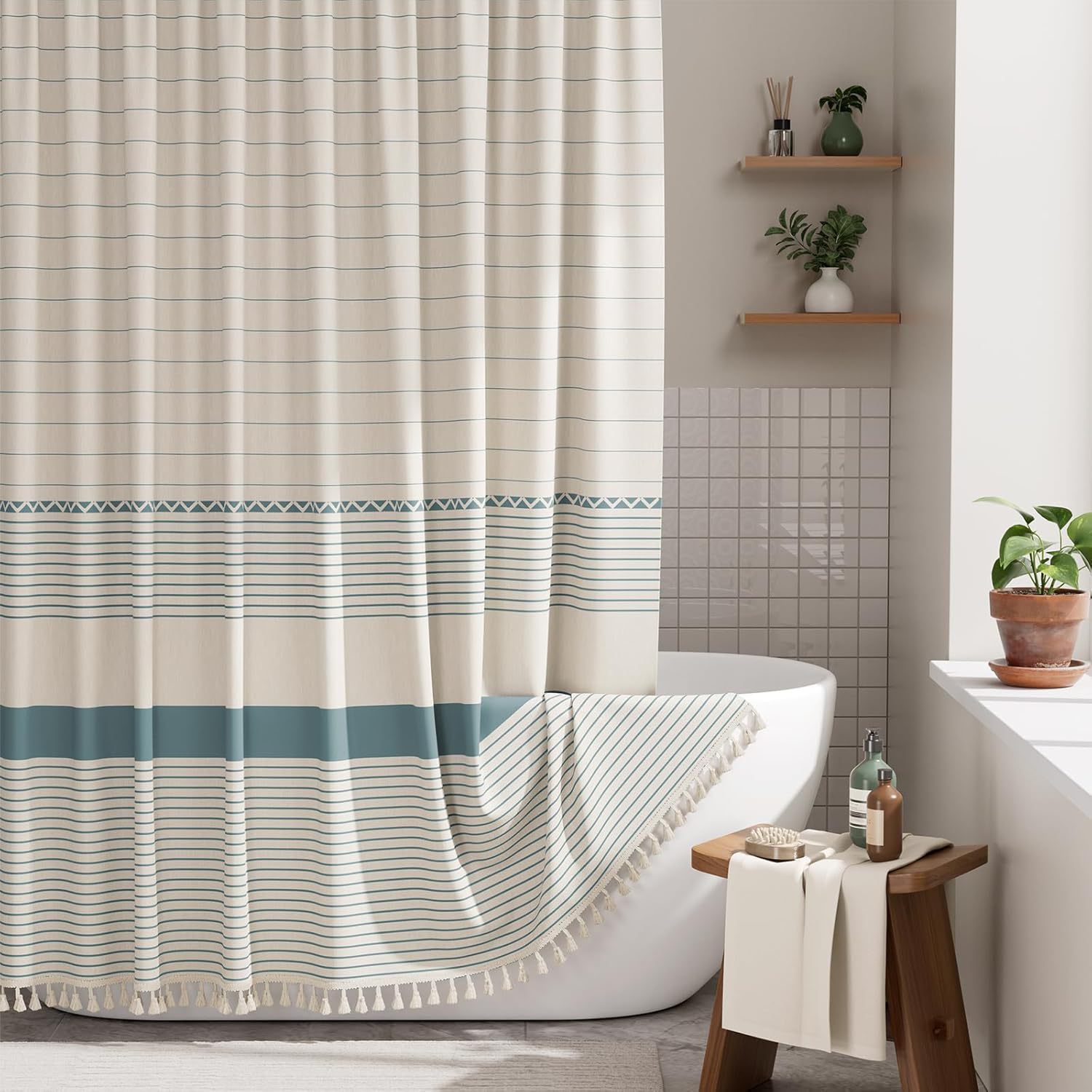Cortina de ducha de lino jacquard Amazon, impermeable y antimoho, cortina divisoria para baño, cortina de tela impermeable, venta al por mayor