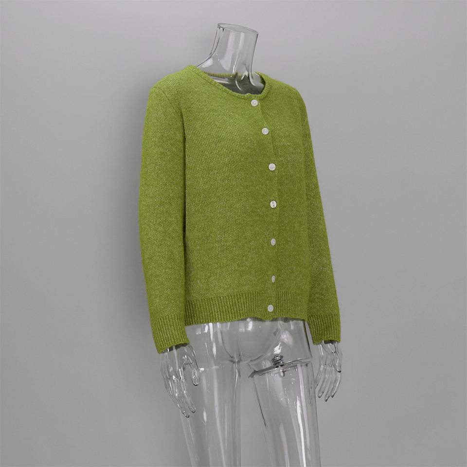 Áo khoác cardigan len nữ cổ tròn dài tay cài một hàng cúc phong cách retro thanh lịch — Màu trắng, Màu xám đậm, Xanh da trời, Xanh lá cây chi tiết 27