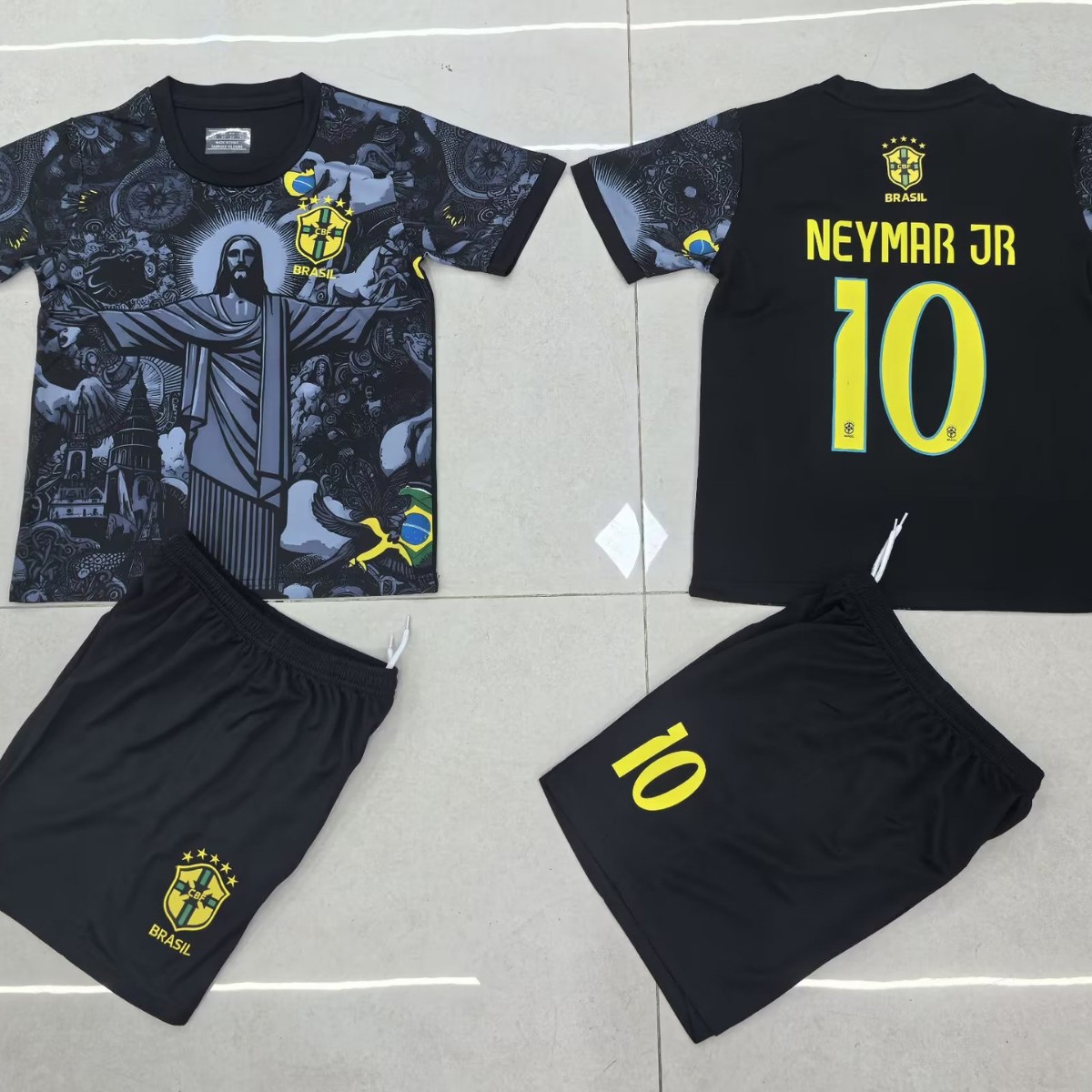 25-26 Brazil Special Edition Black Number 10 National Team Football Jersey Kidsren's Clothing Size 14-30