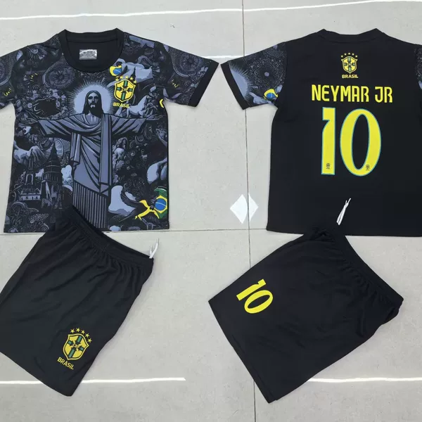 25-26 Brazil Special Edition Black Number 10 National Team Football Jersey Kidsren's Clothing Size 14-30