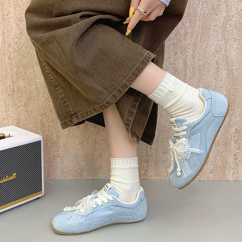 Reserved Version ~ Ballet Style Blue Moral Training Shoes for Women with Thick Soles and Lace-Up Forrest Gump Shoes Casual Sports Shoes