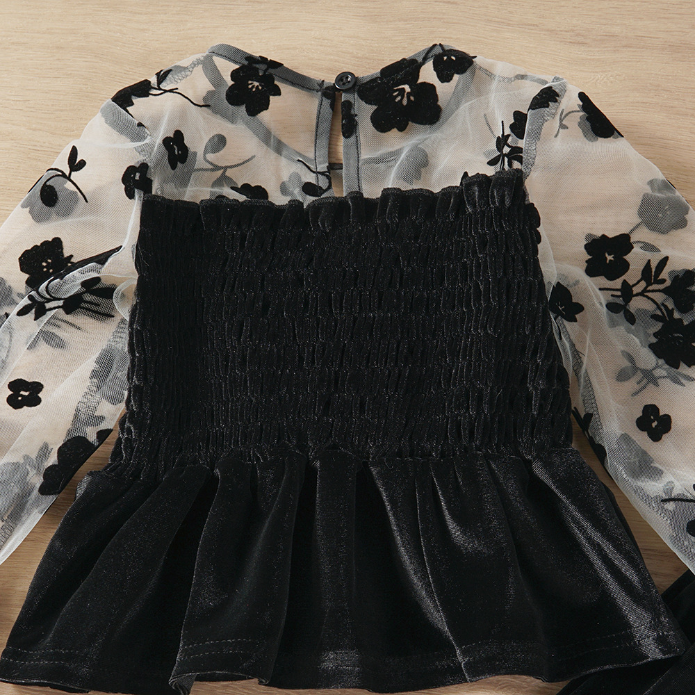 Nouveaux produits de vêtements pour enfants EW pour filles en automne et en hiver, ensemble de mode pantalon évasé en maille de velours TZ616-C_voghion.com