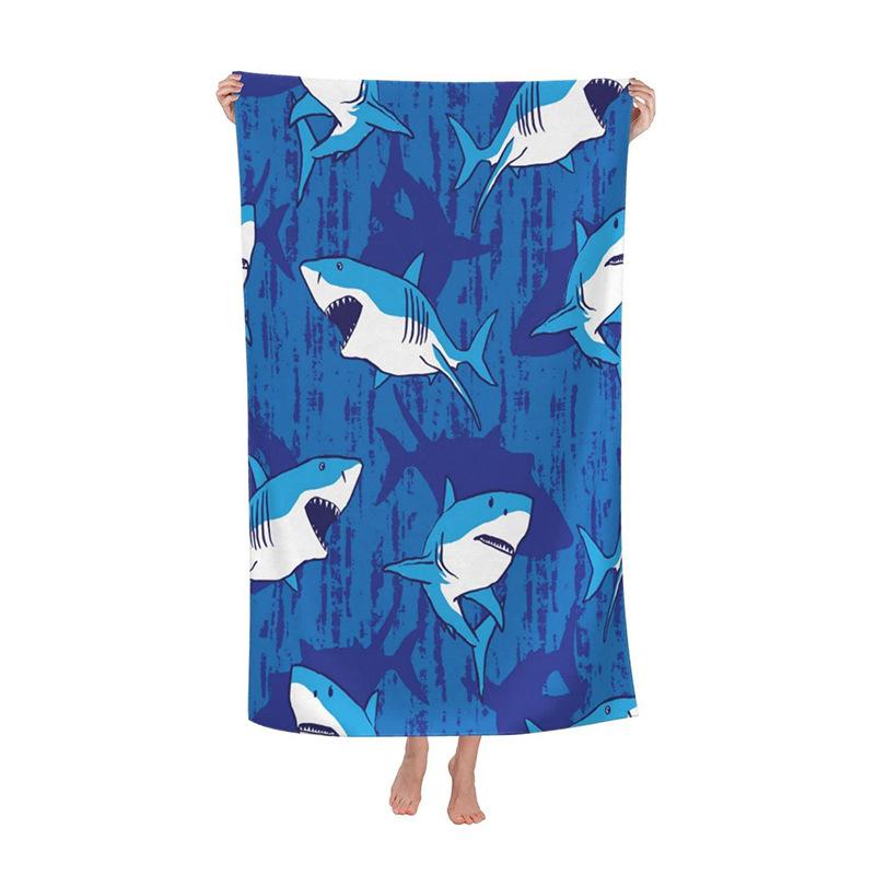 Cross-Border Temu Cartoon Shark Beach Towel Custom-Made Microfiber Bath Towel Marine Life Series Absorbent and Quick-Drying Cross-Border Temu Cartoon Shark Beach Towel Custom-Made Microfiber Bath Towel Marine Life Series Absorbent and Quick-Drying