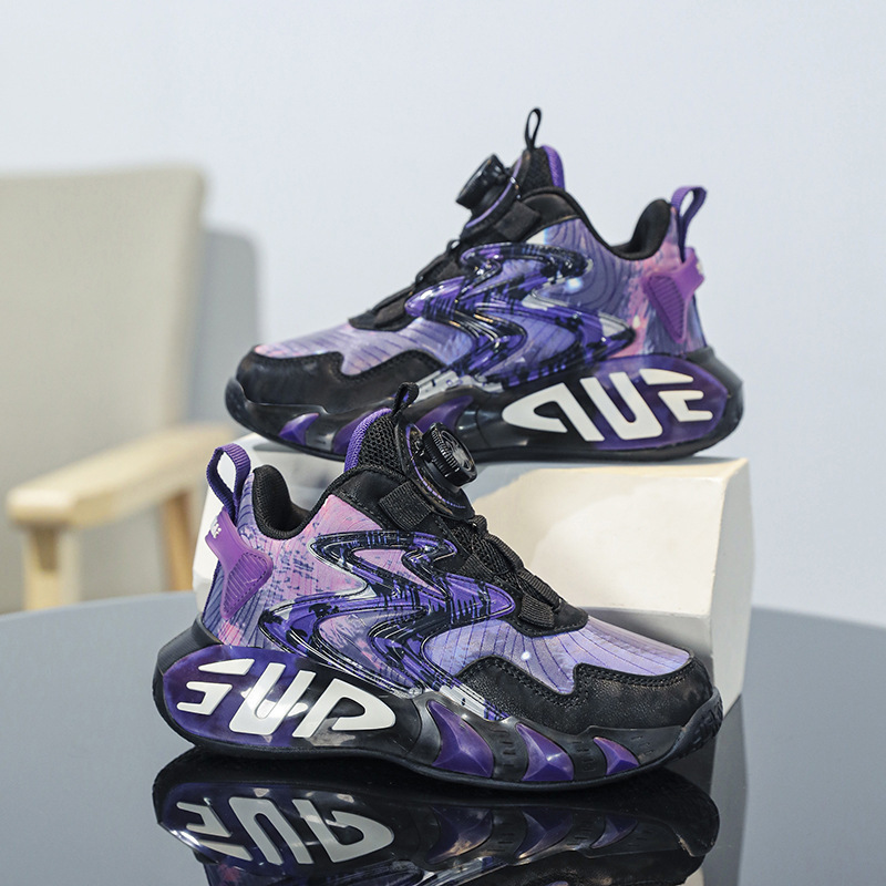 6-12 Zapatos deportivos para niños primavera anti-desgaste nuevo botón para niños antideslizante zapatos de baloncesto de cuero transpirable hombre ligero