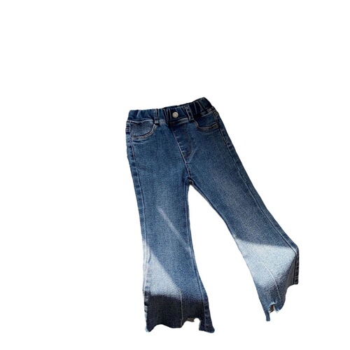 Girls' Jeans Spring and Autumn Season 2024 New Stylish Outerwear Korean Version Girls' Baby Fitted Children's Pants Bell Bottoms