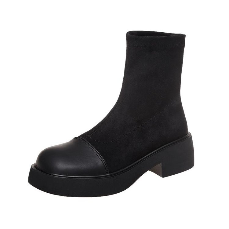 women s retro round toe thin skinny short thick heel black boots nihaostyles wholesale clothing NSDFX81786