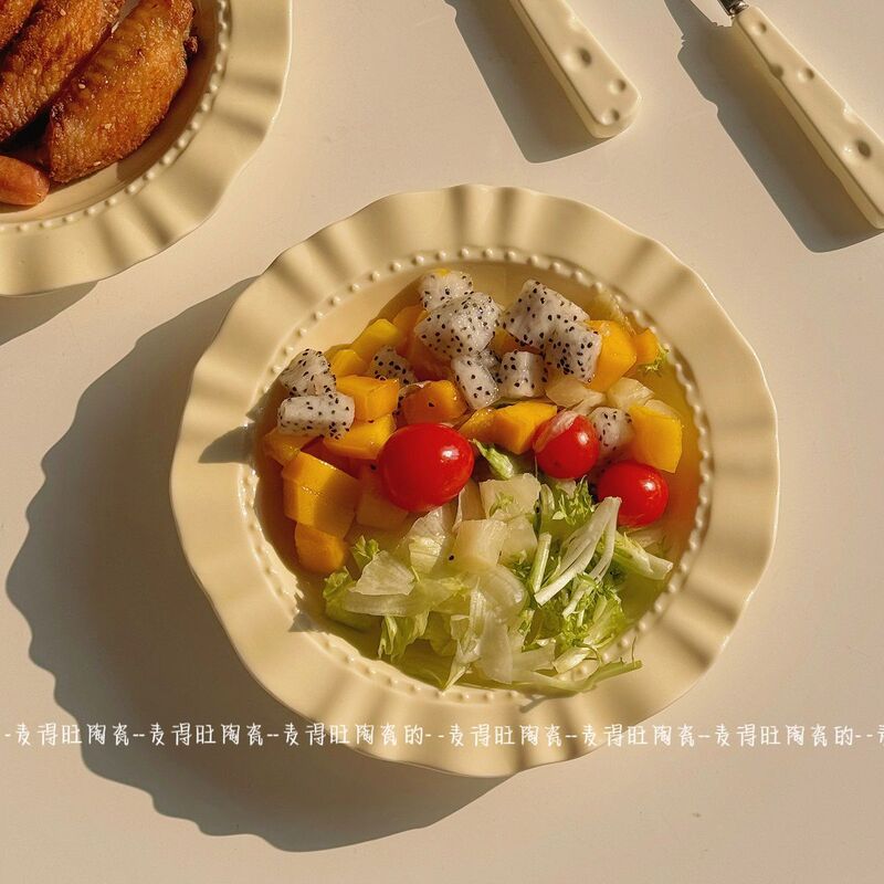 クリームビーズドット洋食プレートインスタイル高級麦わら帽子プレートパスタプレート深皿プレート釉下カラーレストランスタイル|undefined