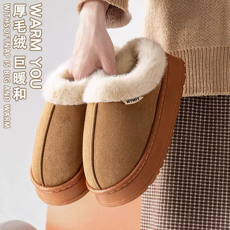 Хлопчатобумажные тапочки женская осень-зима 2024 мода в помещении дома теплая толстая подошва нескользящая и устойчивая к грязным мехам