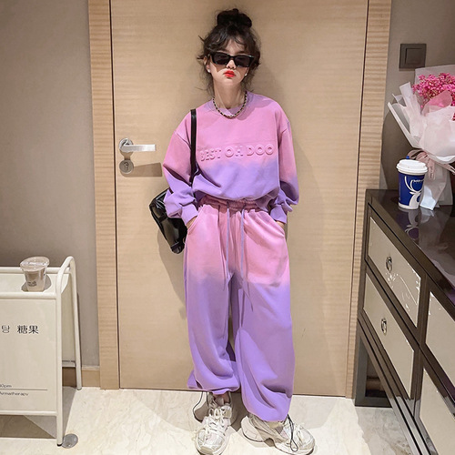Girls sports suits spring 2024 new children's sweatshirts wide-leg pants two-piece set boys jazz dance trendy clothes
