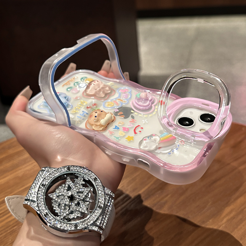 Frog Flower Doll Suitable for Apple 16Pro Mobile Phone Case 15 Invisible Double Bracket 14 Cute Anti-Fall 13 Silicone X