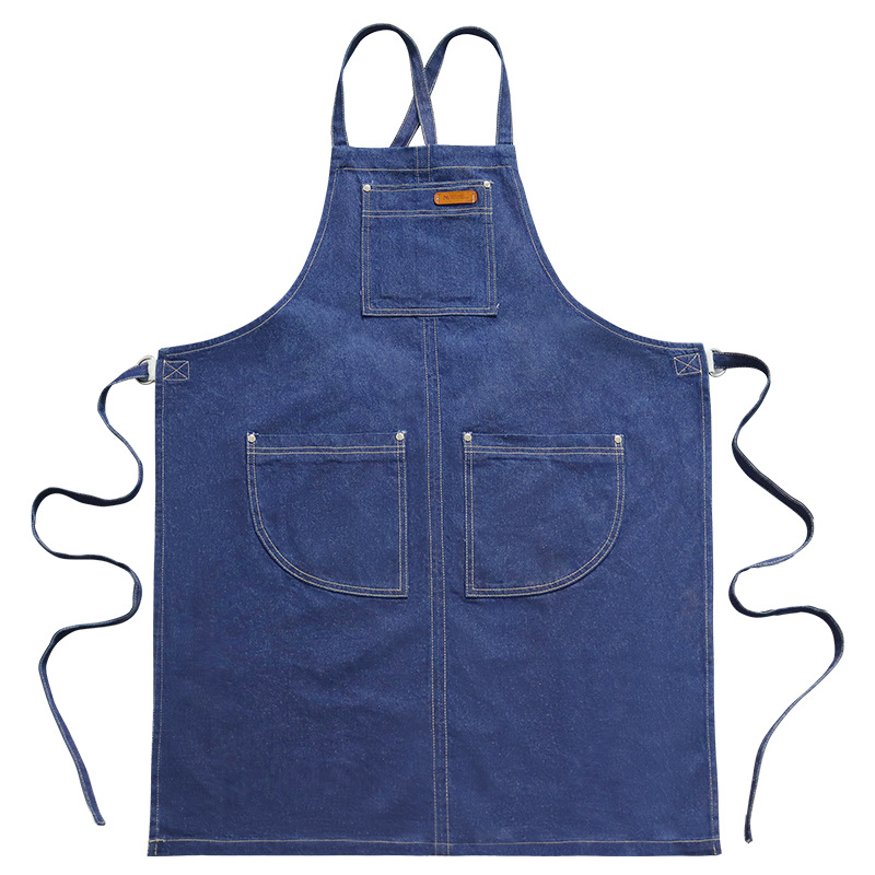 Delantal de mezclilla transfronterizo barista barbero manicura moda coreana mono delantal de cocina logo personalizado