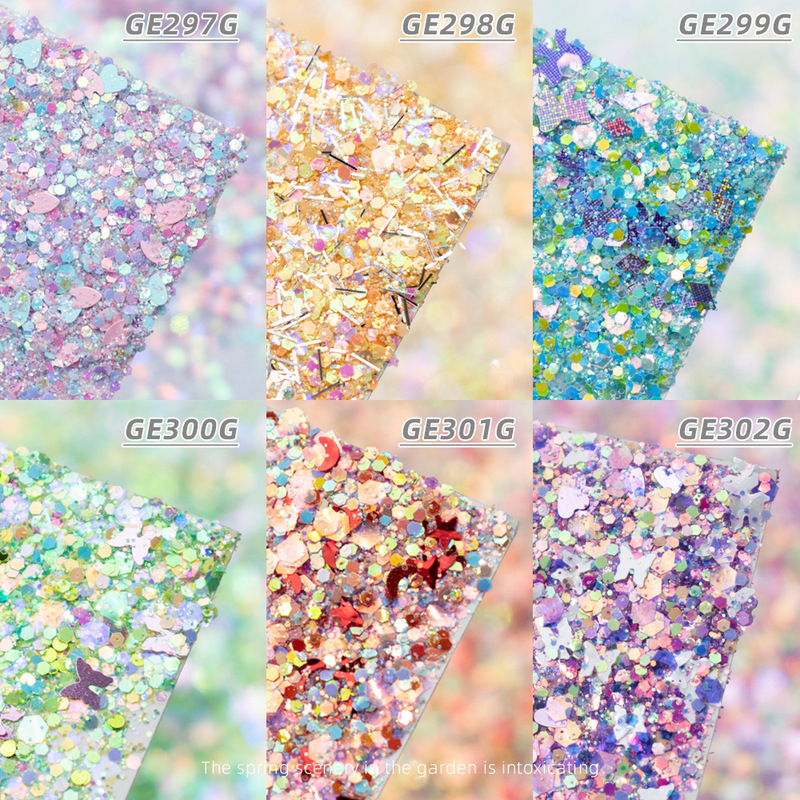 Factory supply 50g bagged sequins spring nail art crafts glitter wholesale mixed color flow hemp drop glue glitter powder