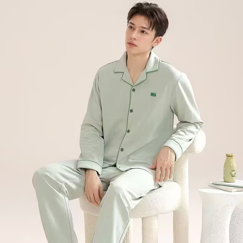 Pijamas de hombre primavera y otoño 100% algodón de manga larga ropa para el hogar algodón de los hombres Otoño e Invierno traje fino