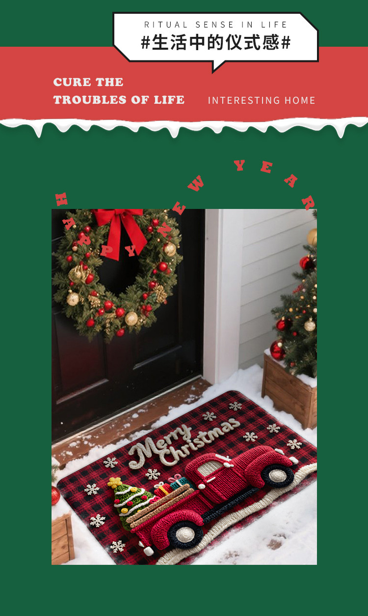 Cartoon Christmas Woolen Temu Door Mats for Home Entrance, Stain-Resistant and Easy-Care Floor Mats, Ready for Sale