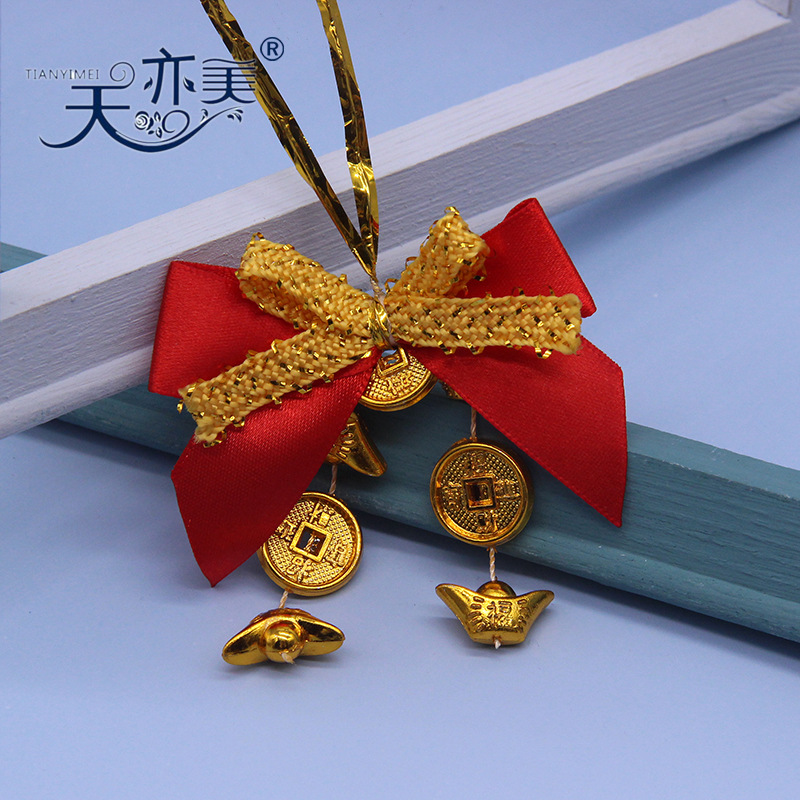 Hermosas cuentas Rojas brillantes decoración de Navidad arco regalo de Navidad colgante Lazo de la cinta