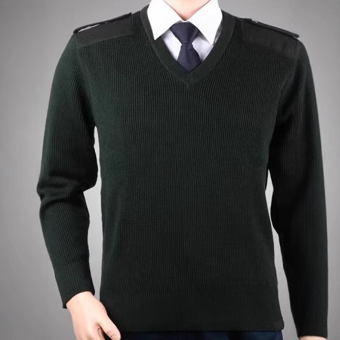 Winter Cadre Knitwear Men's V Neck Knitwear Sweater Sweetheart Collar Thickeneded Warm Woolen Knitwear Military Green Casual Style