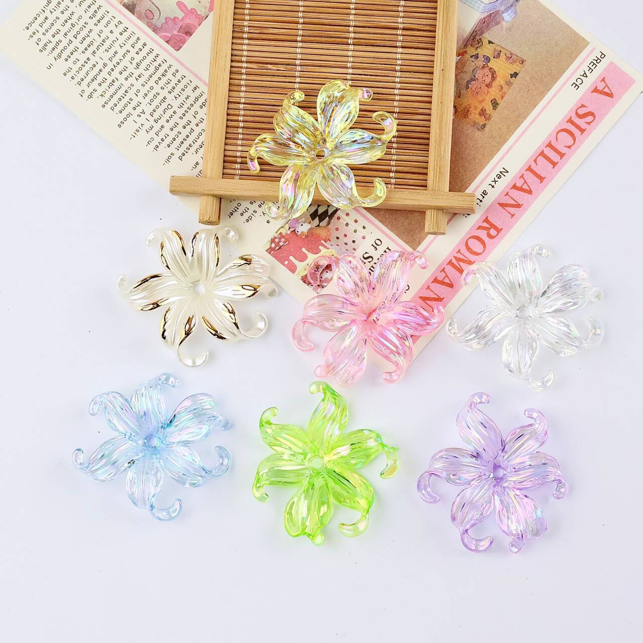 Imitation crystal daffodil iris flower petals beaded diy handmade flower ornaments ornaments material package loose beads wholesale