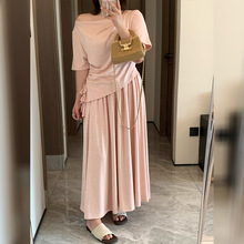 双天2026夏季新款大码女装褶皱短袖T恤+松紧腰纯色半身裙9301AB
