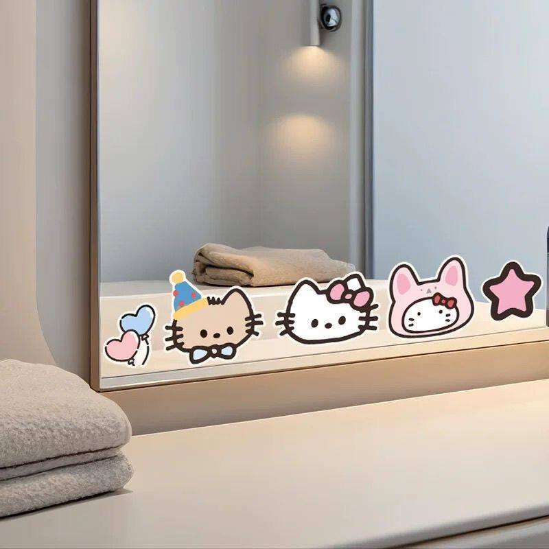 Hellokitty Bathroom Mirror Stickers Self-Adhesive Makeup Room Cover-Up Decorative Small Patterns High-End Glass
