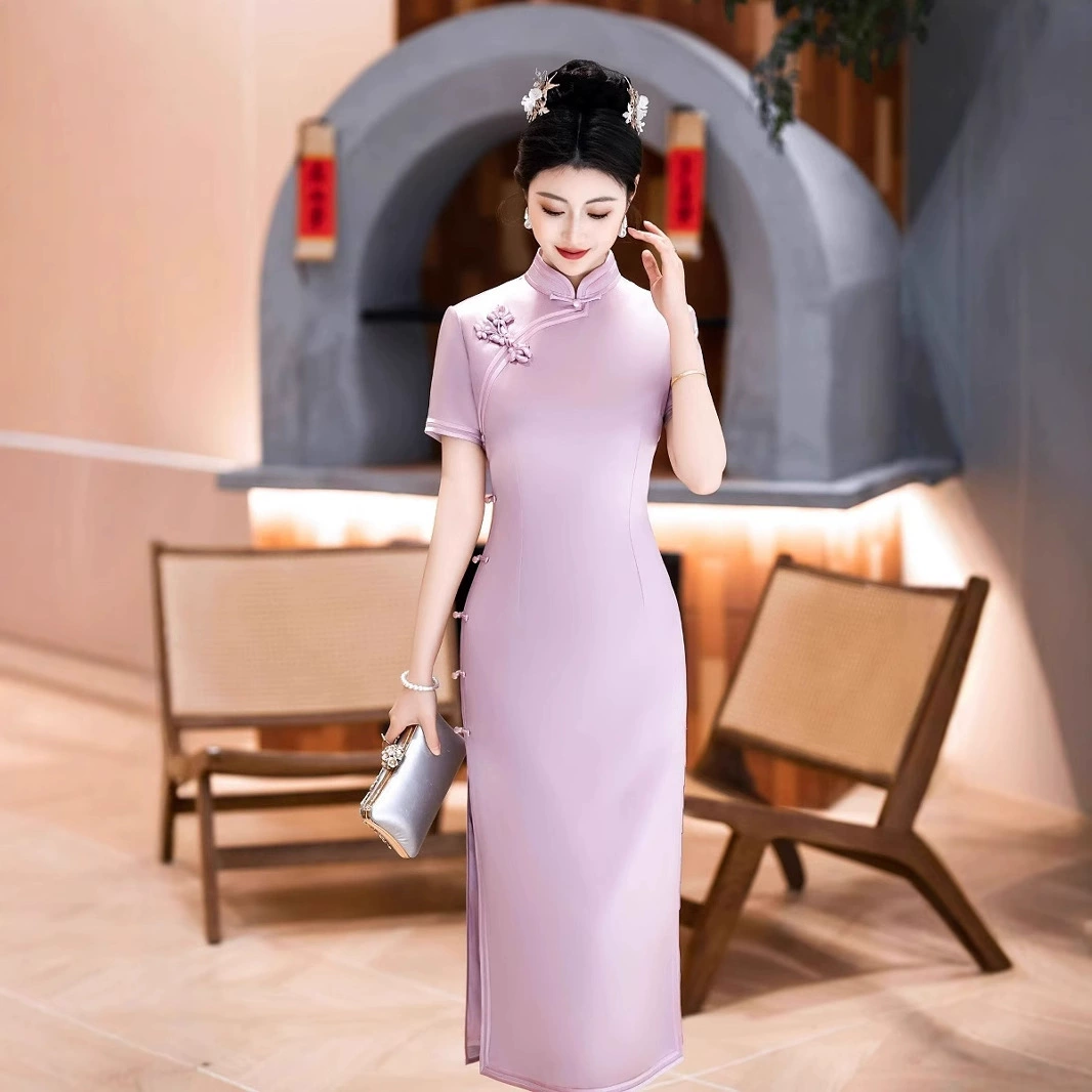 Высококачественный тост костюм новый свадебный свекровь свадебный молодой чонсам розовый свадебное платье длинное платье чонсам