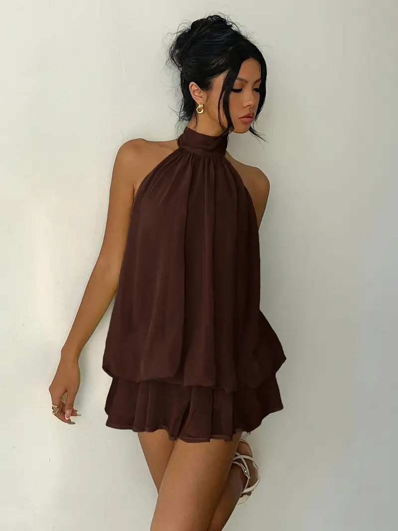 Sexy Mesh Halter Neck Tea Break Dress For Women Summer Beach Vacation Stylish Hot Girl Party Dress_ecoleips.com