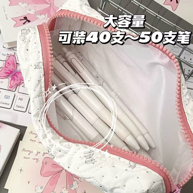 新しい蝶結びミルクふふ鉛筆バッグイン高価値大容量女の子かわいい学生文具収納袋|undefined