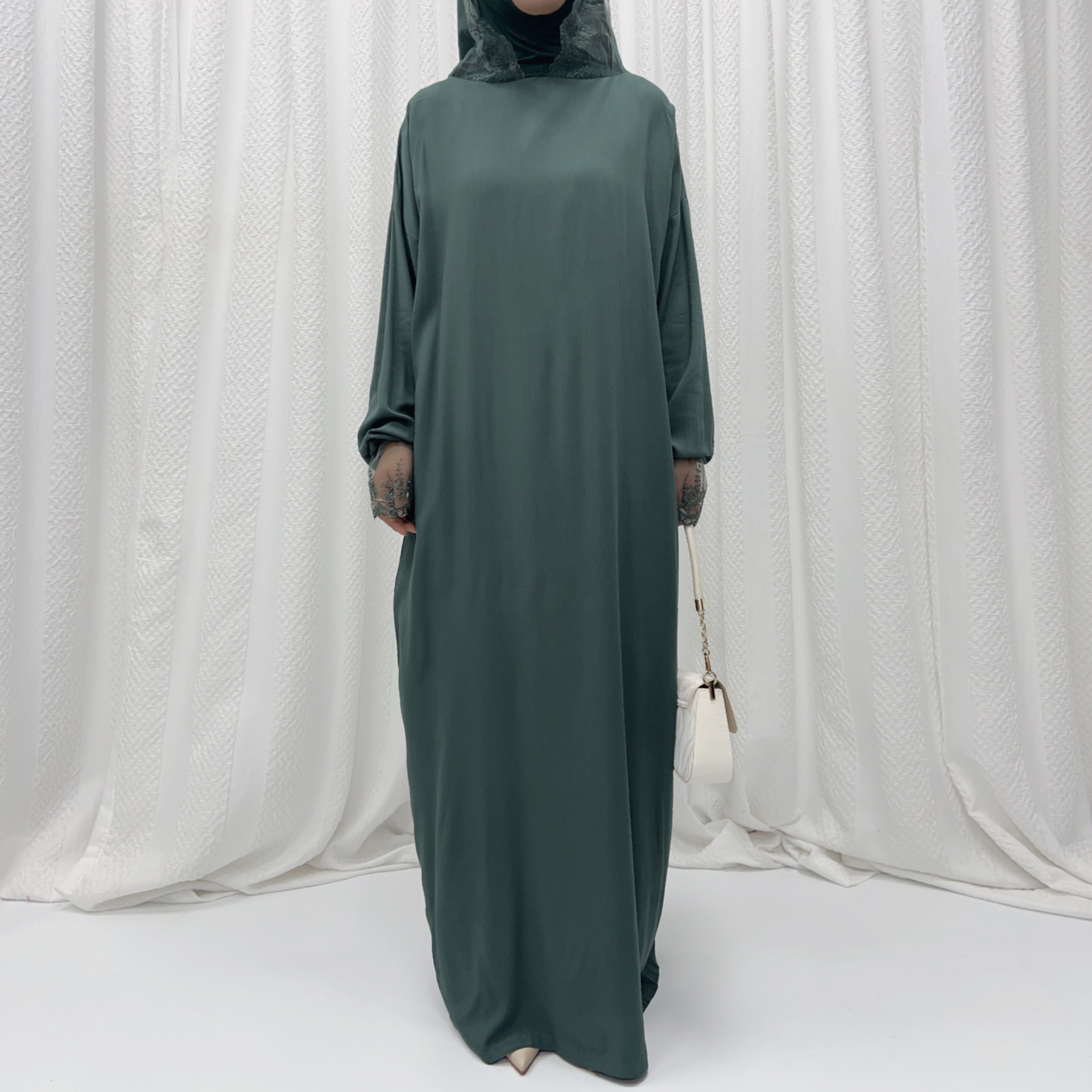 Langes Muslimisches Kleid Für Damen Mit Kapuze Einfarbig Weit_voghion.com