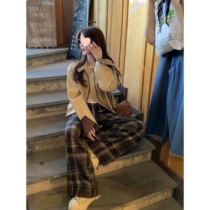 撞色皮衣外套女春秋韩系时尚复古设计感宽松显瘦高级感皮夹克|undefined